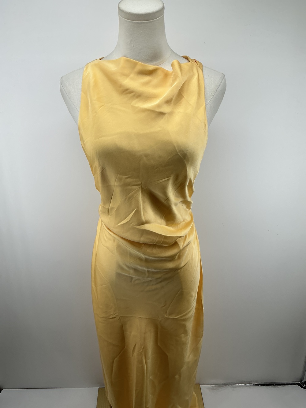 Washable Stretch Silk High Neck Midi Dress